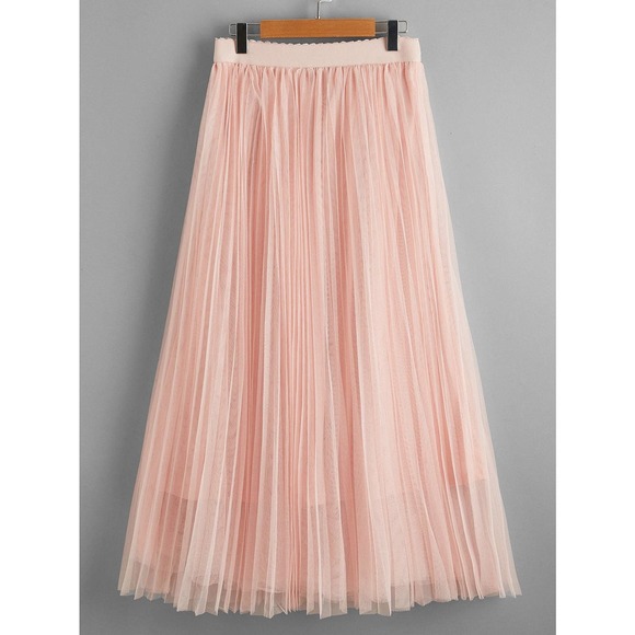 tulle tutu midi skirt Wide Waist Pleated Tulle Skirt tan brown nude - Picture 3 of 13